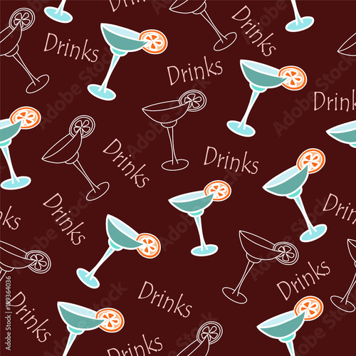 ector seamless pattern of a drink with ice margarita in a glass