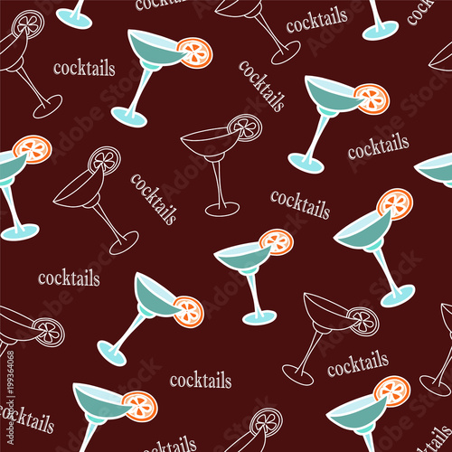ector seamless pattern of a drink with ice margarita in a glass