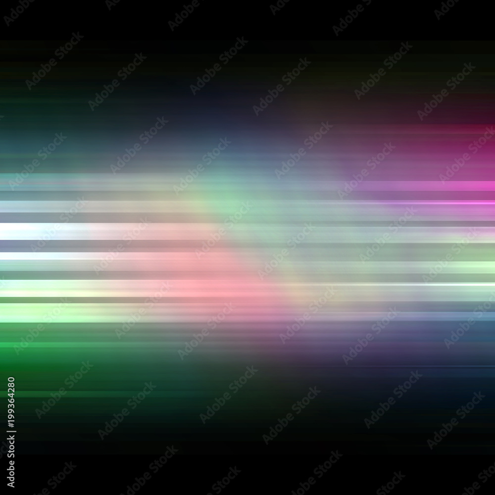 Glowing colorful motion blur night club light effect in a horizontal banner design space on a black background