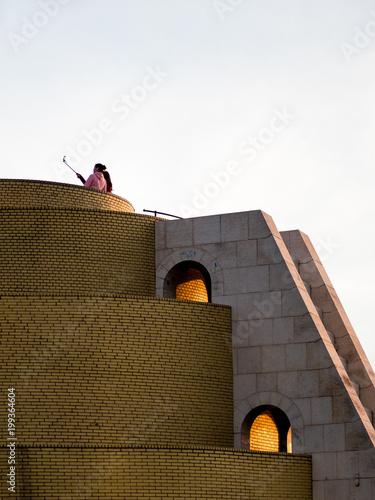 Taking a selfie on top of a tower photo