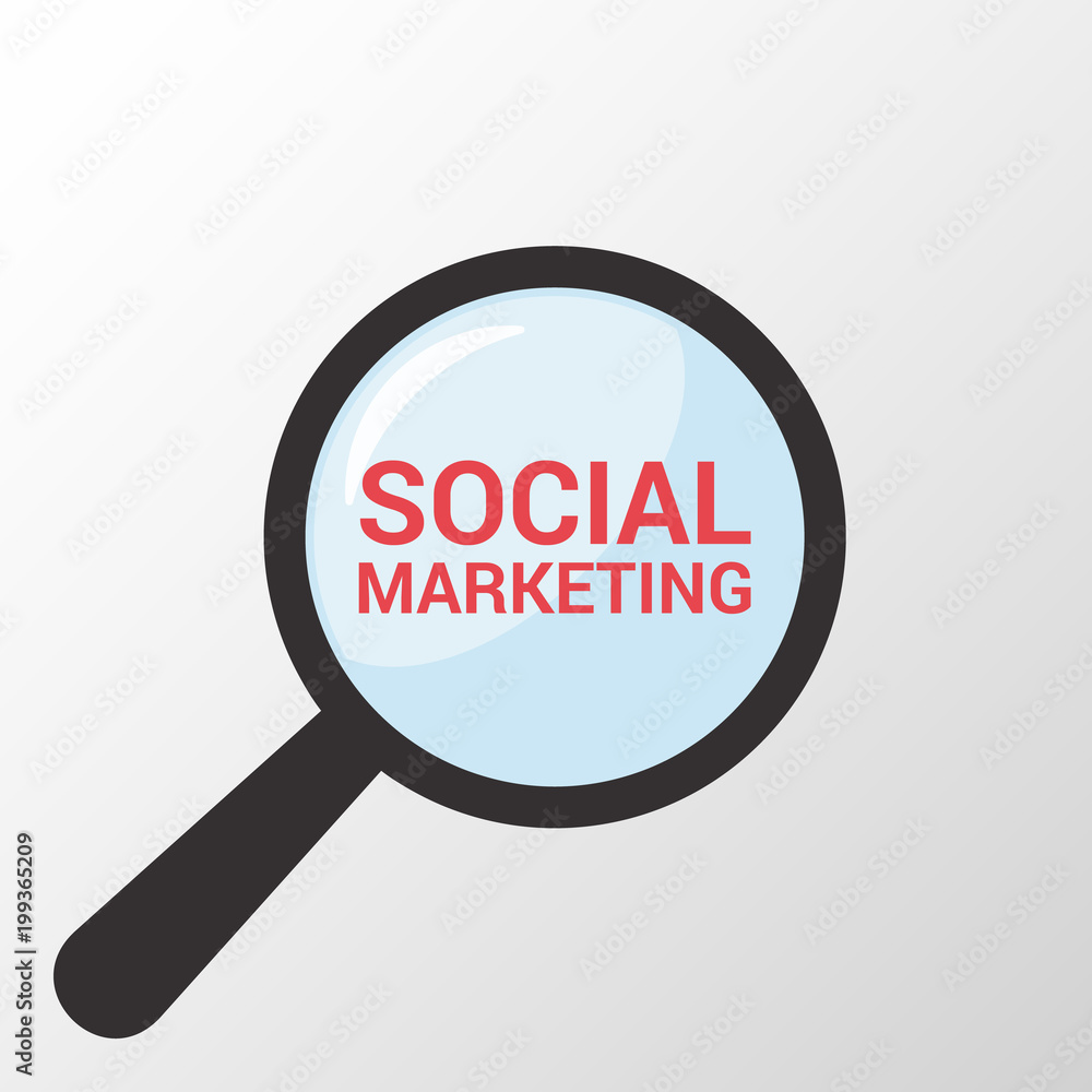 Advertising Concept: Magnifying Optical Glass With Words Social Marketing Advertising Concept: Magnifying Optical Glass With Words Social Marketing