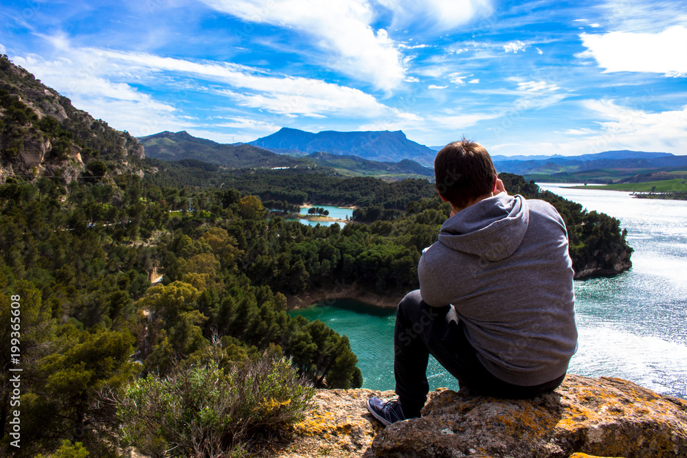 Naklejka premium Landscape. View of the lake “El Chorro” Malaga, Spain. Picture taken – 1 april 2018.
