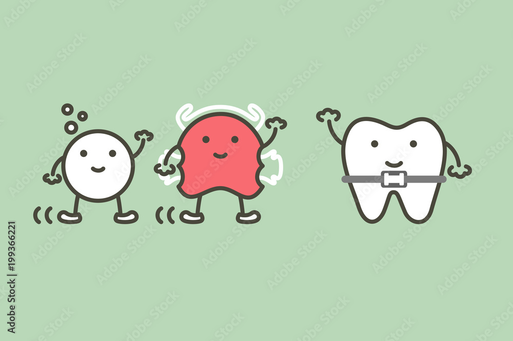 Obraz premium happy orthodontic teeth or dental braces and friend have retainer and effervescent tablet