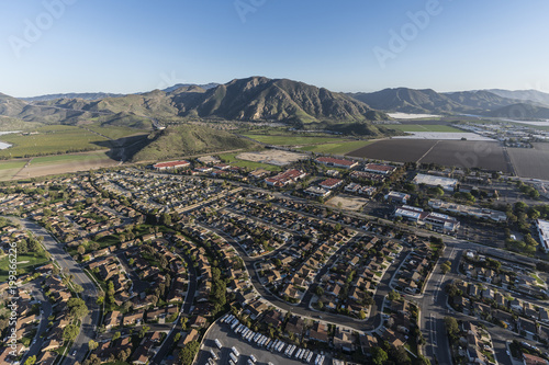 Aerial view of Ventura County homes, business and farms in Camarillo, California.   photo