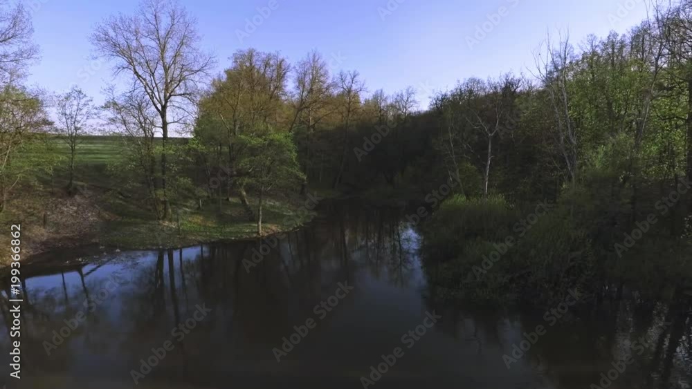 Lake in the spring forest - Aerial view Lake in the spring forest - Aerial view