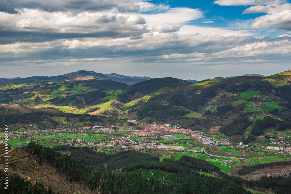 Obraz premium Typical Basque landscape seen from the mountain, Zalla, Spain