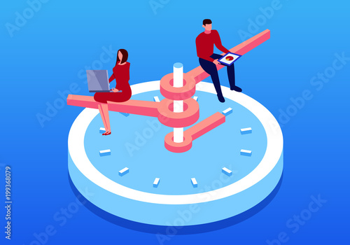 Businessman working on isometric clock