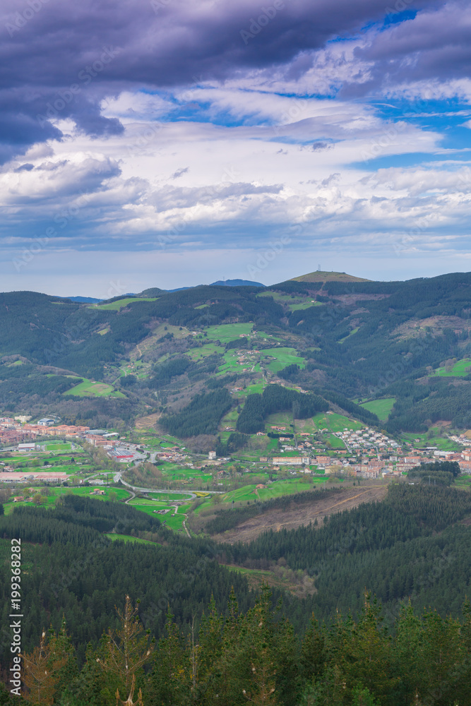 Typical Basque landscape seen from the mountain, Zalla, Spain Typical Basque landscape seen from the mountain, Zalla, Spain