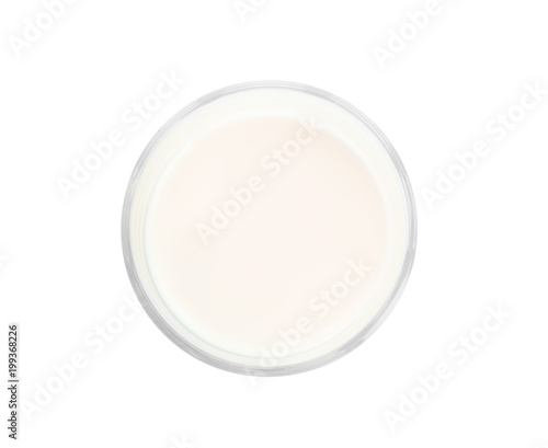 Glass of milk on white background. Fresh dairy product