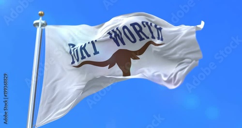 Flag of Fort Worth, city of Texas in United States of America - loop