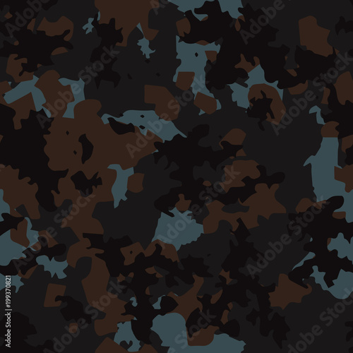 Seamless dark brown and blue sharp spots camouflage fashion pattern vector