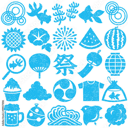 日本の夏　夏祭り　スタンプ　はんこ