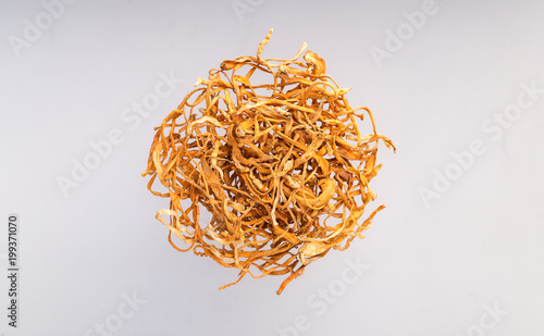 Dry Cordyceps militaris, Chong cao, China herbal isolated on white background