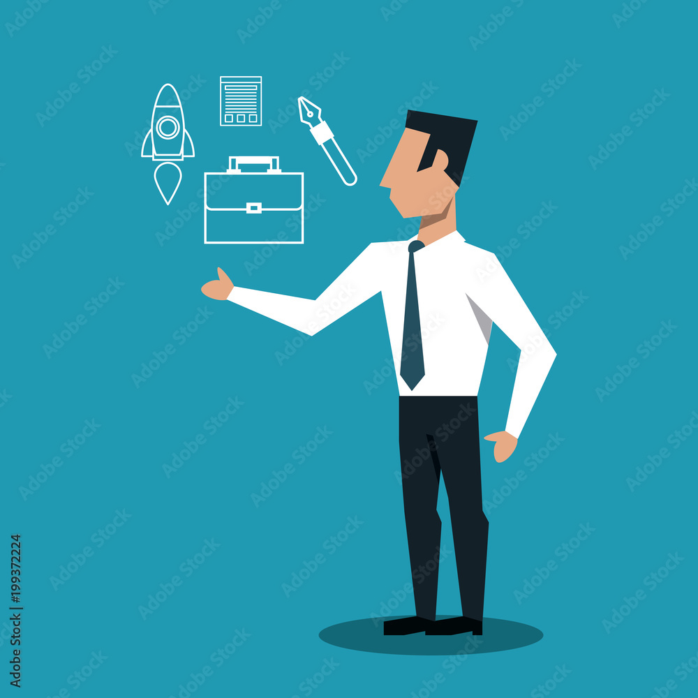 Businessman with tools cartoon over blue background vector illustration graphic design Businessman with tools cartoon over blue background vector illustration graphic design