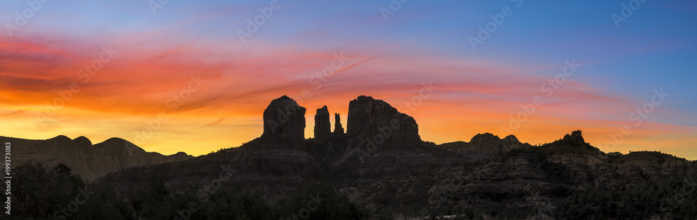 Sedona Sunrise - Cathedral Rock is silhouetted by the Arizona sunrise.
