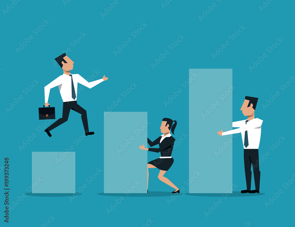 Business people cartoon on statistics bars vector illustration graphic design Business people cartoon on statistics bars vector illustration graphic design