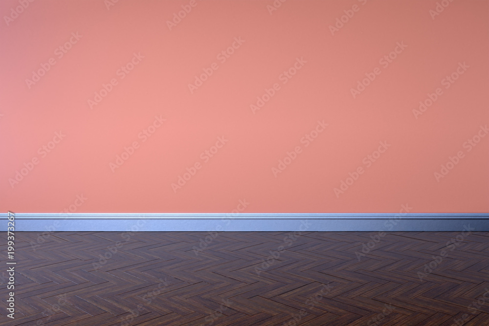abstract empty interior background blank red pink walls corner and wood floor contemporary,3D rendering