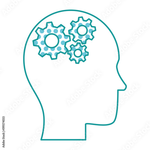 human profile thinking with gears vector illustration design