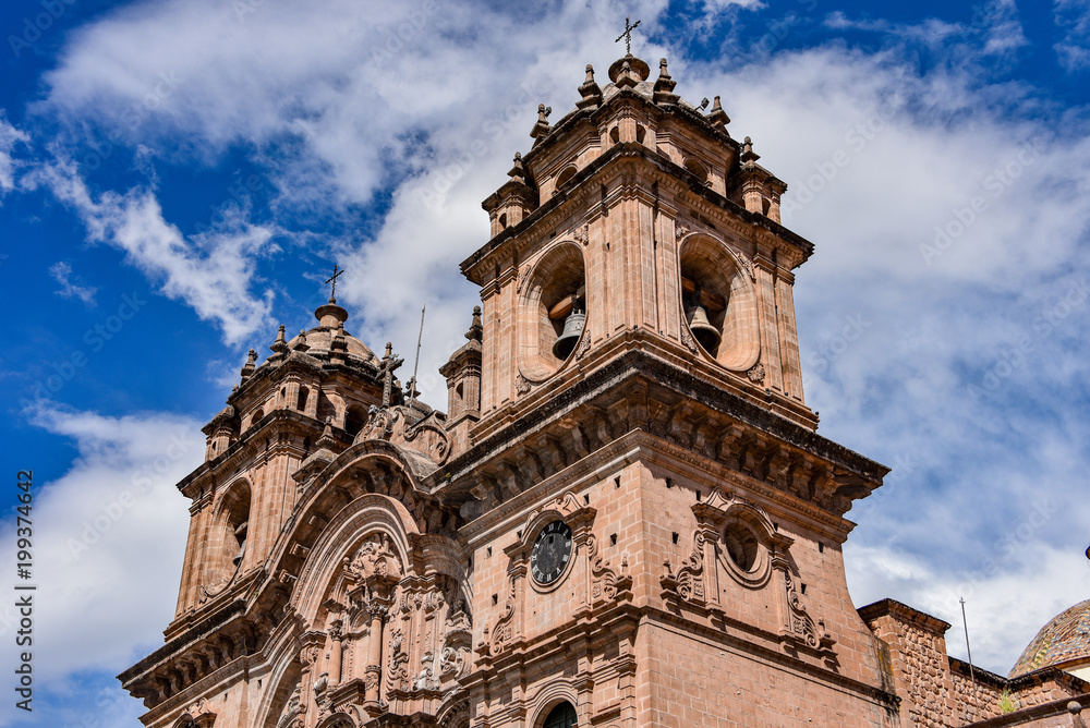 March 30, 2018 - Cusco, Peru: Plaza de Armas and Church of the Society of Jesus or Iglesia de la Compania de Jesus