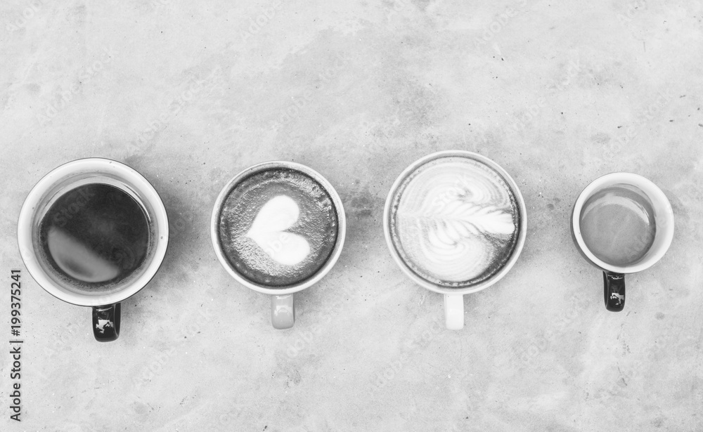 Aerial view of various coffee Aerial view of various coffee