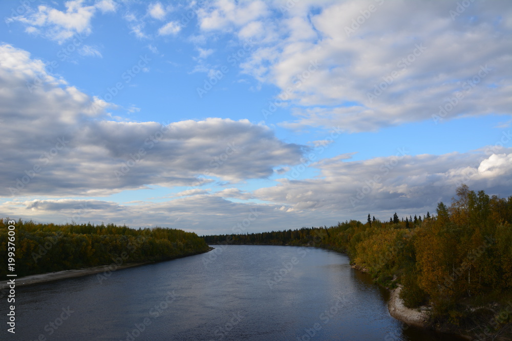 View of the turbulent Siberian river Log Yugan. View of the turbulent Siberian river Log Yugan.