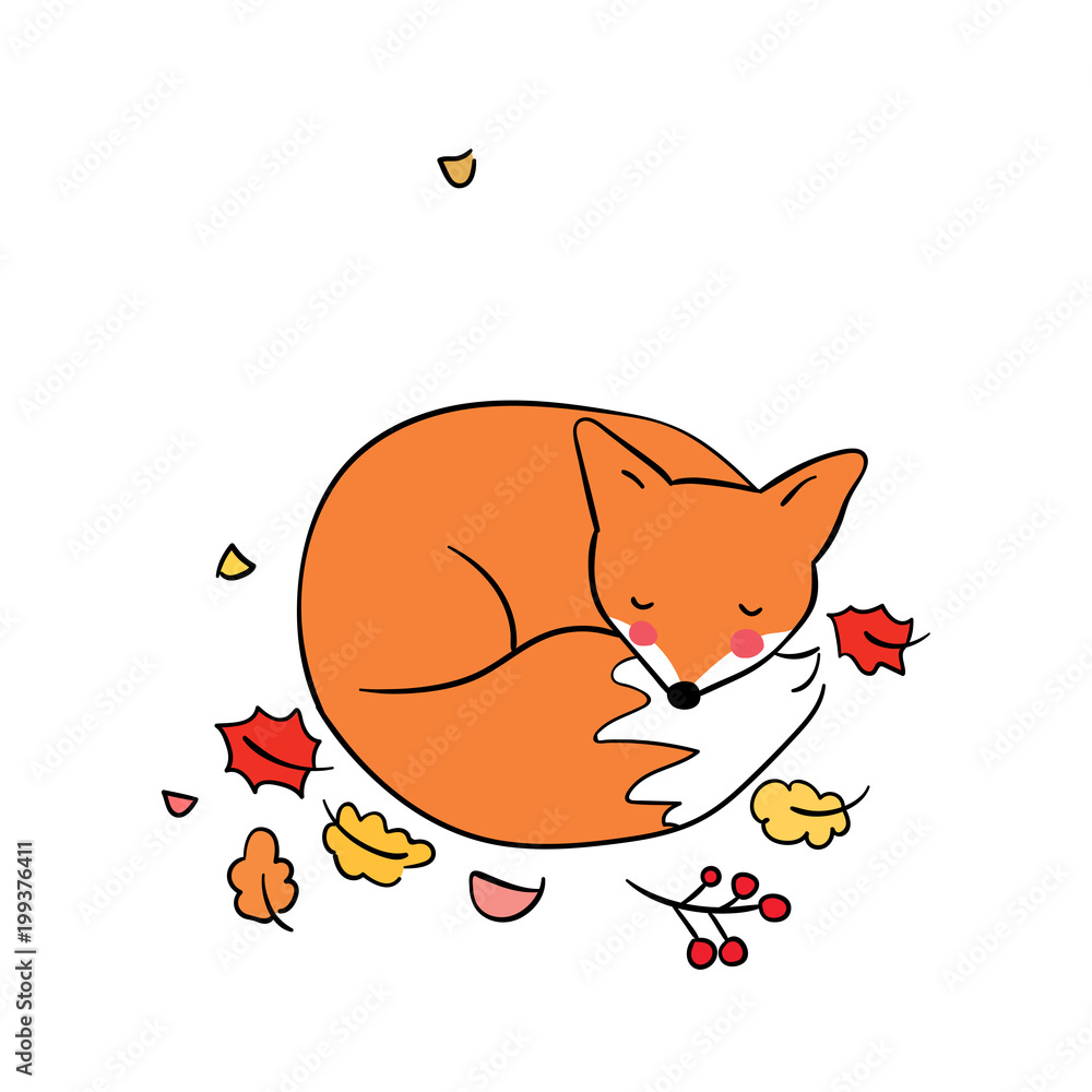 Cute draw vector illustration background character design of fox ...