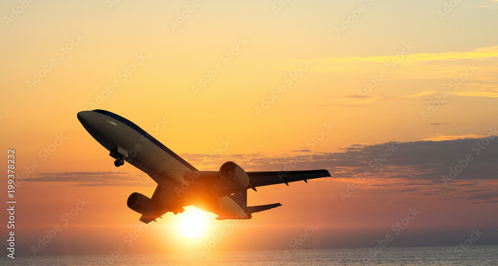 Fototapeta premium Airliner in sky. Mixed media