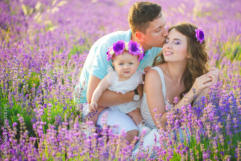 Young family in a lavender field Young family in a lavender field