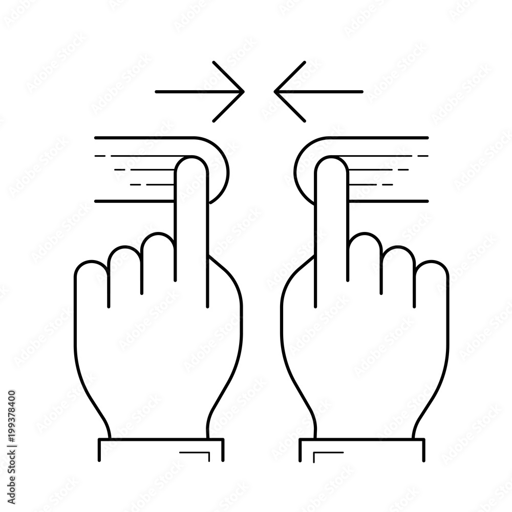 Fototapeta premium Two hand pinch vector line icon isolated on white background