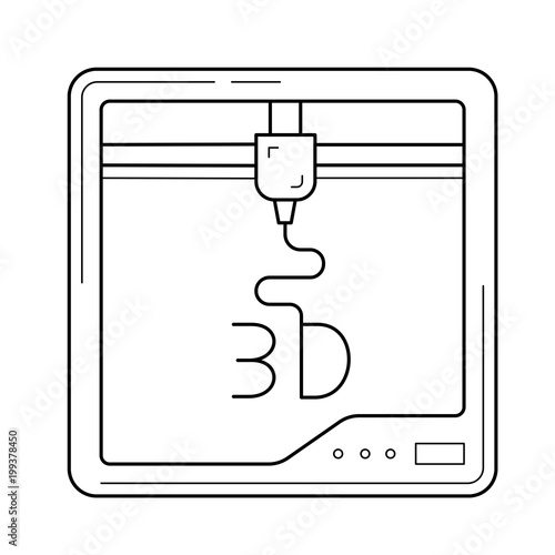 Three D printer app vector line icon isolated on white background