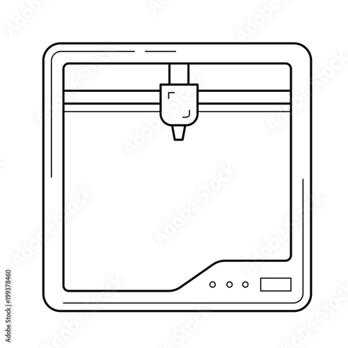 Three D printer vector line icon isolated on white background. Three D printer line icon for infographic, website or app.