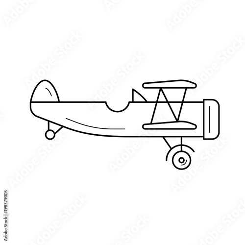 Biplane vector line icon isolated on white background. Vintage small biplane line icon for infographic, website or app. Icon designed on a grid system.