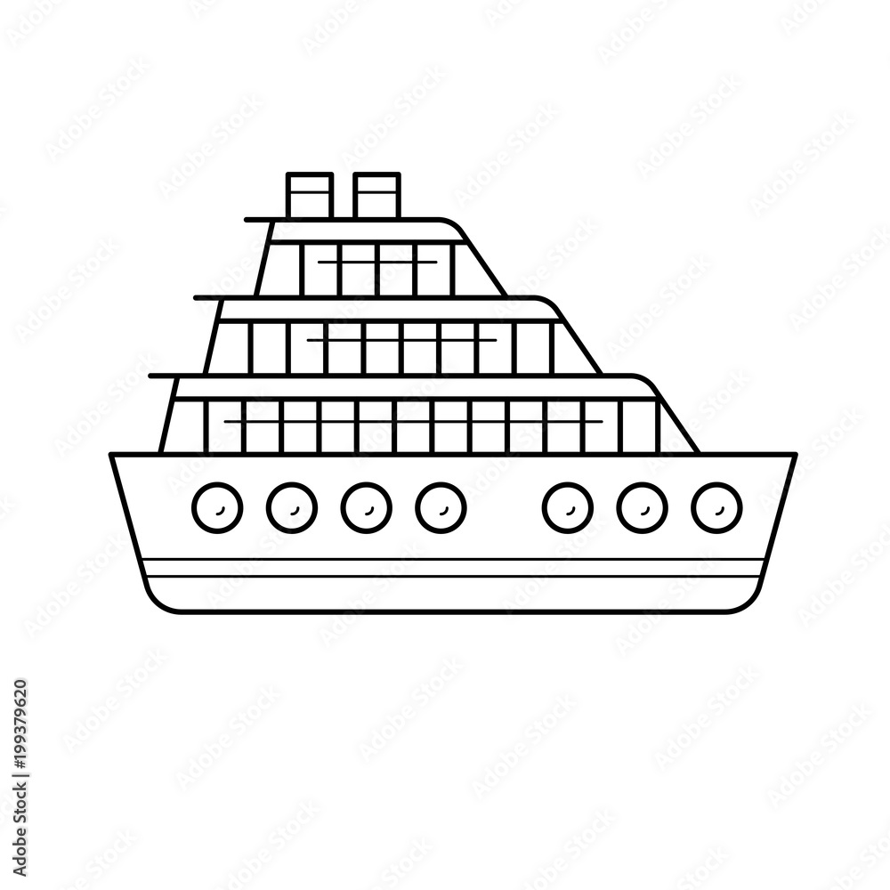Cruise ship vector line icon isolated on white background. Cruise ship line icon for infographic, website or app. Icon designed on a grid system.