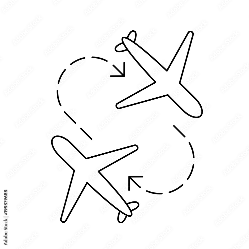 Airplane transfer vector line icon isolated on white background. Airplane line icon for infographic, website or app. Icon designed on a grid system. Airplane transfer vector line icon isolated on white background. Airplane line icon for infographic, website or app. Icon designed on a grid system.