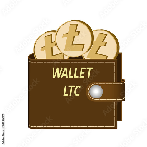 litecoin wallet with coins on a white background