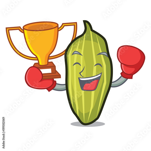 Boxing winner cardamom mascot cartoon style
