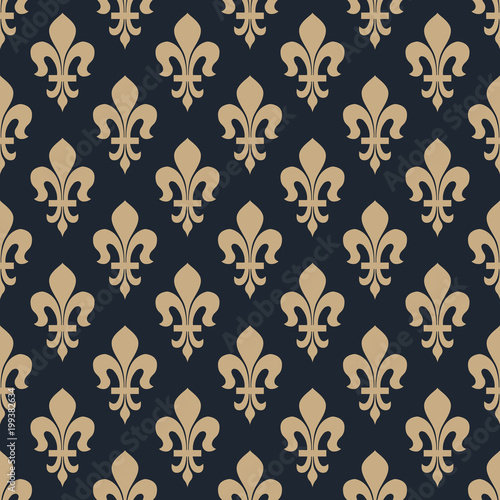 Seamless tan blue and brown vintage classical French royal ornate Fleur de lis pattern vector