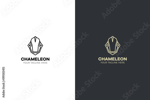 Stylized geometric Chameleon head illustration. Vector icon tribal lizard design