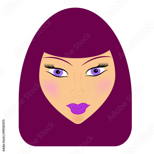 vector illustration, avatar, female face, purple hair