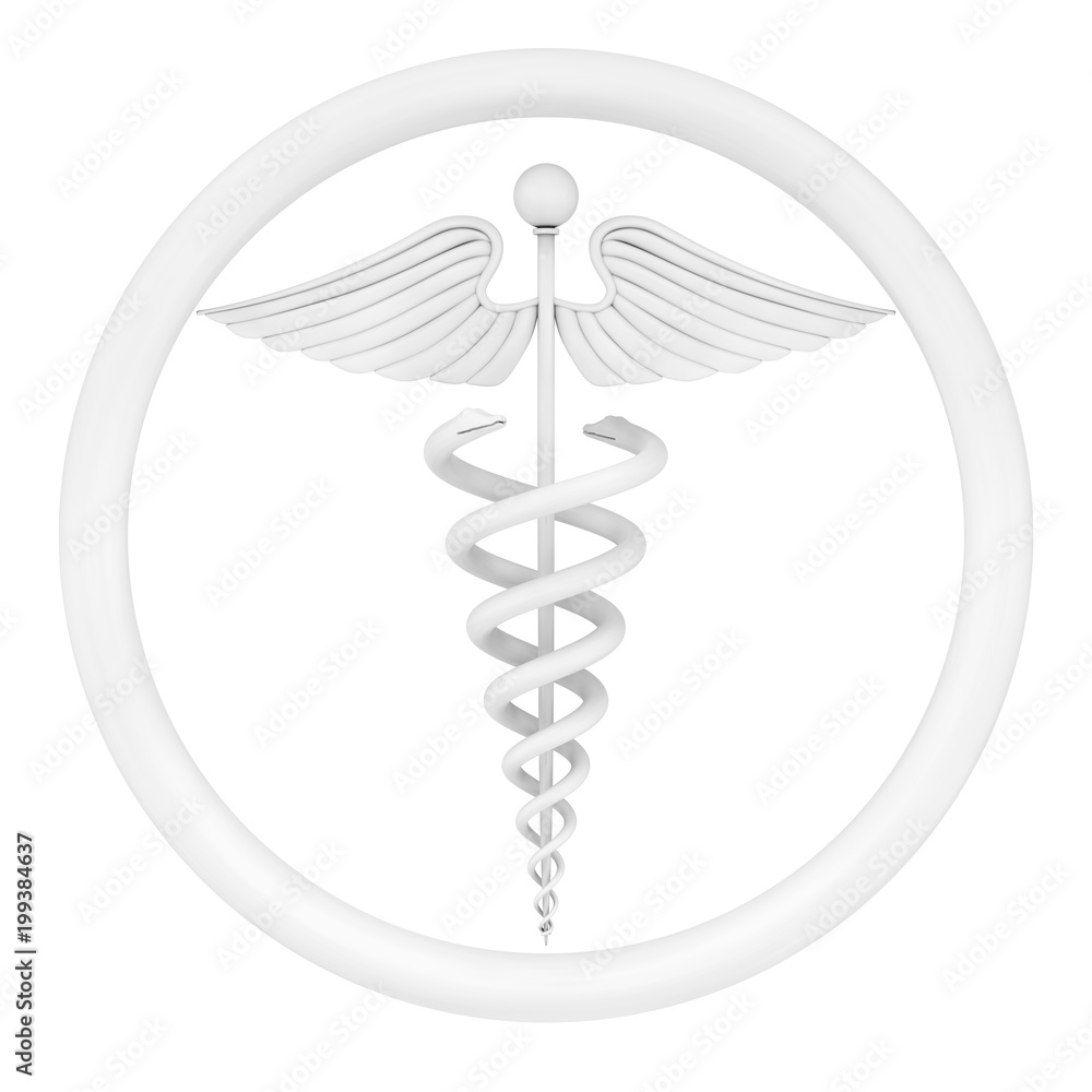 White Medical Caduceus Symbol. 3d Rendering White Medical Caduceus Symbol. 3d Rendering