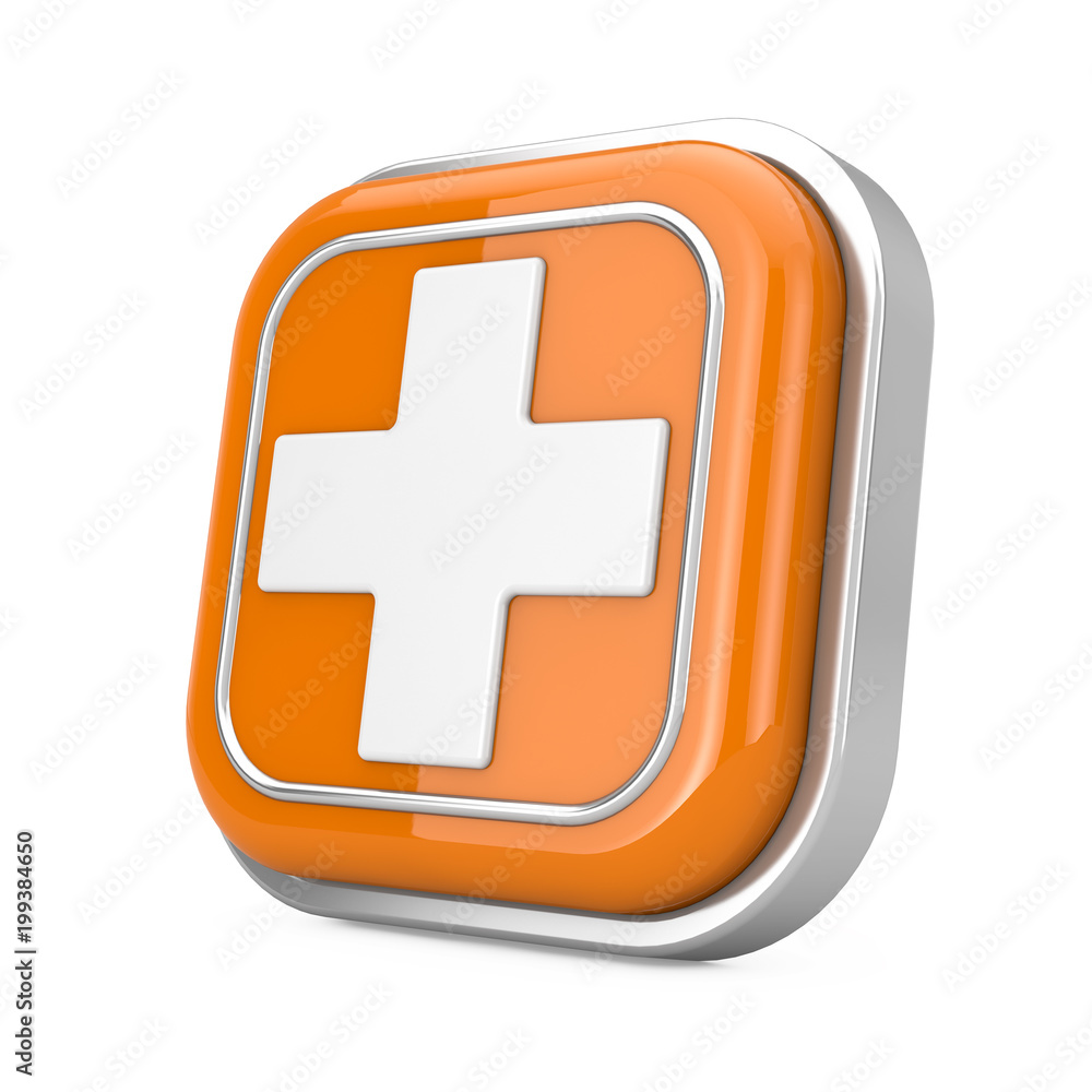 Obraz premium First Aid Medical Button Icon. 3d Rendering