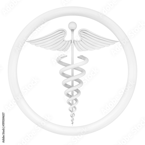 White Medical Caduceus Symbol. 3d Rendering