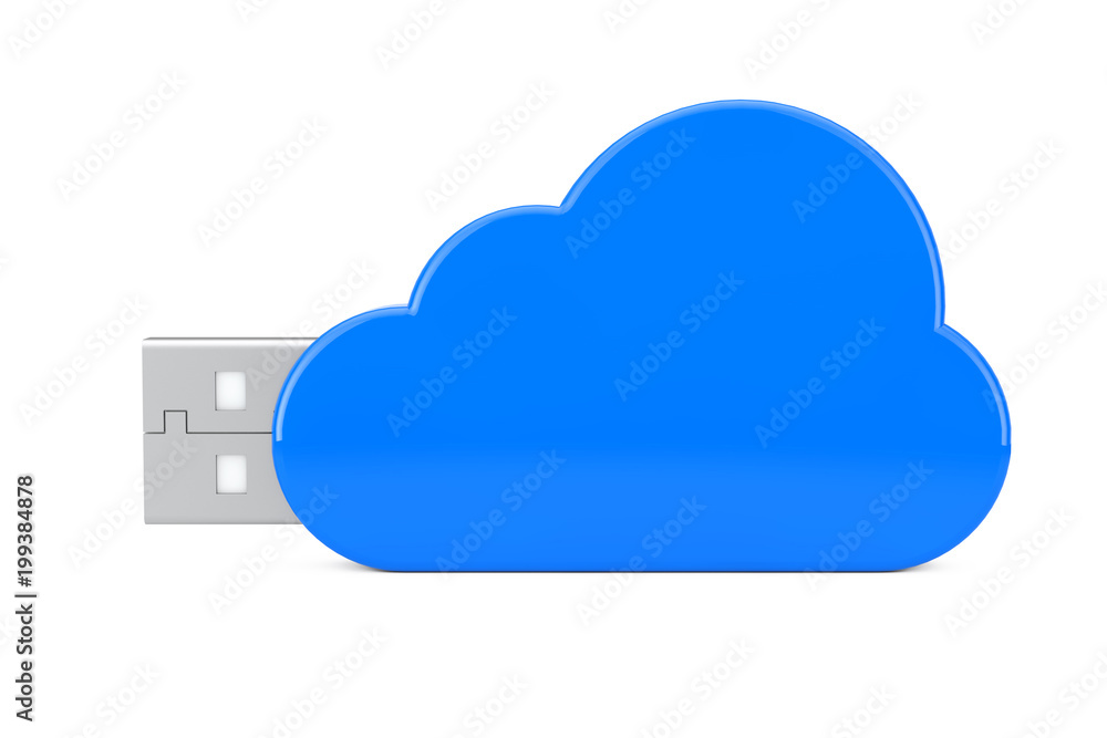 Blue Usb Flash Drive in Cloud Shape. 3d Rendering Blue Usb Flash Drive in Cloud Shape. 3d Rendering
