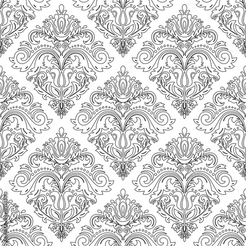 Classic seamless vector pattern with black outlines. Damask orient ornament. Classic vintage background. Orient ornament for fabric, wallpaper and packaging