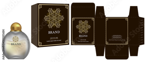 Packaging design, Label on cosmetic container with gold luxury box template and mockup box. illustration vector.