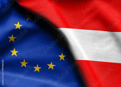 Flags of the Austria and the European Union.