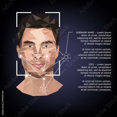 Biometric identification on face, in the style of low poly.