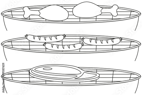 Line art black and white bbq grill grille