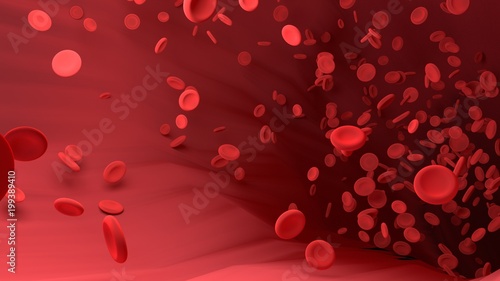 Red blood cell in blood vessel of body.  Science graphic for education of school. 3D rendering.