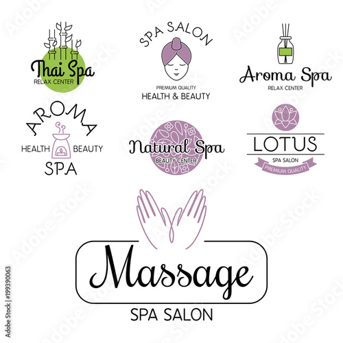 Vector health and beauty care spa badge hand drawn tags and elements set for organic cosmetics, natural products.